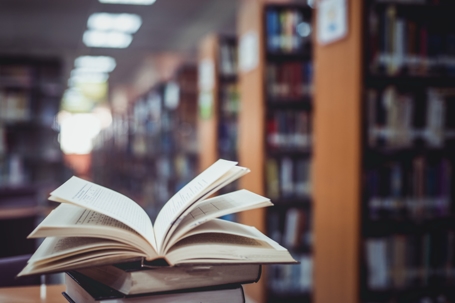 close up of open library book
